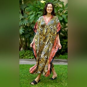 Valerie Long Caftan Multicolor Animal Print Kaftan New